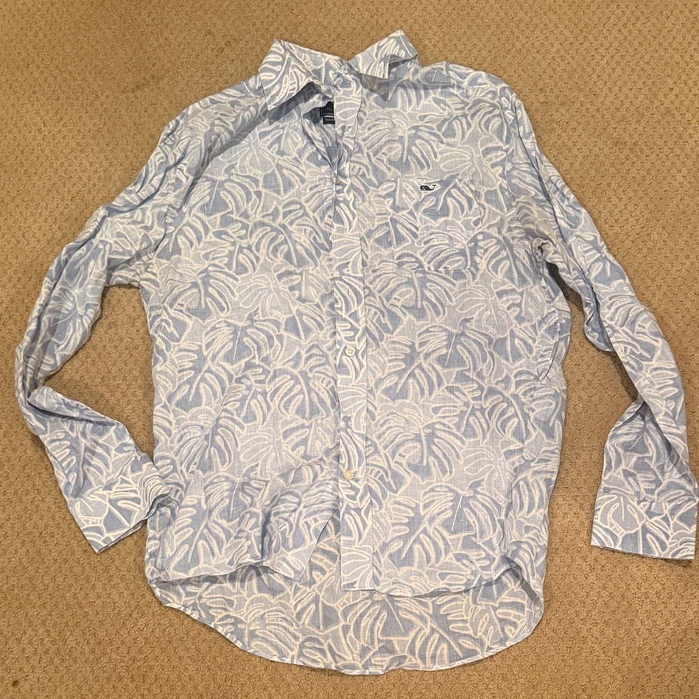 Vineyard Vines Light Blue Leaf Pattern Shirt